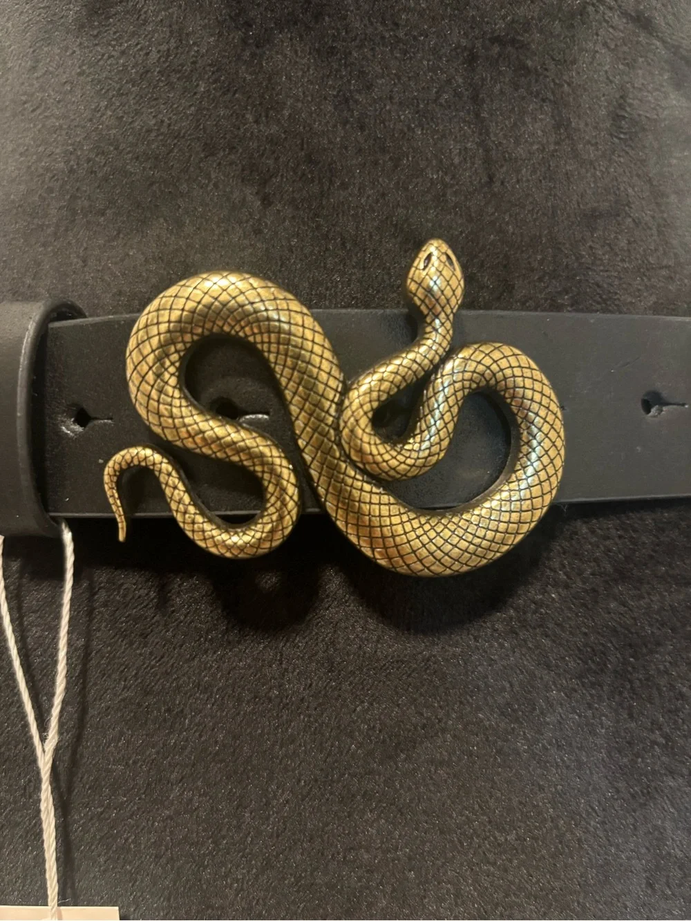 Genuine Leather Black Belt Gold Snake Statement Buckle Size M